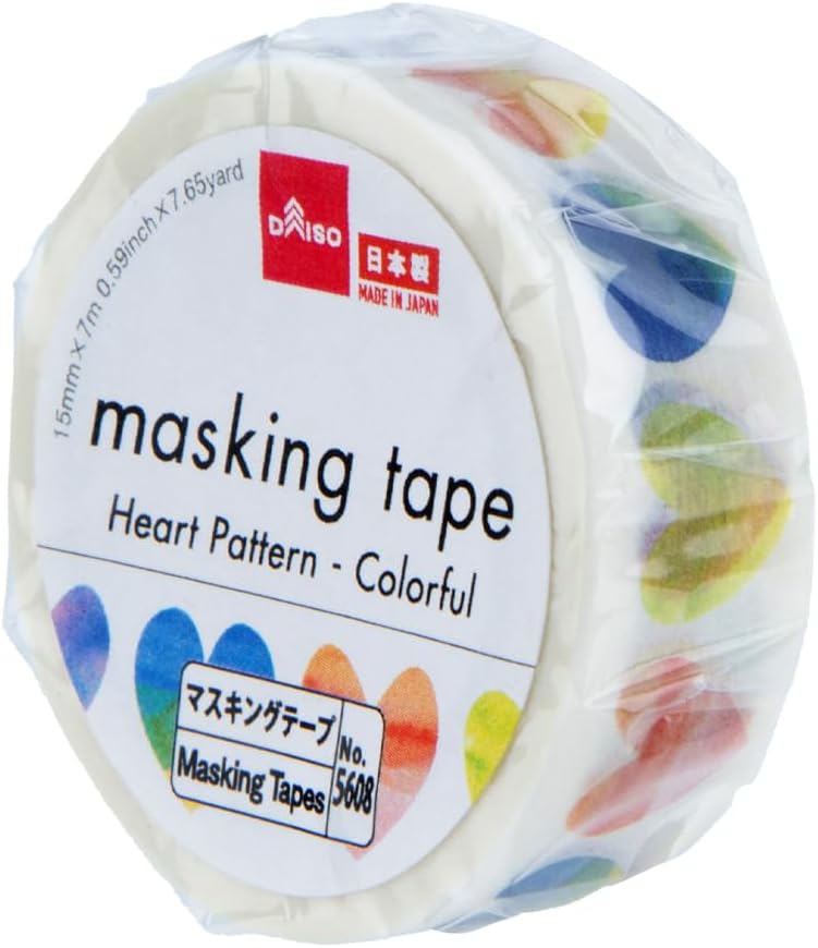 Daiso شريط لاصق بنمط قلب من دايسو - تصميم ملون، 15 مم × 7 م - Image 2
